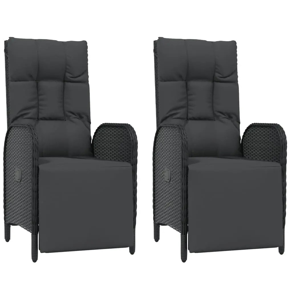 5 Piece Outdoor Garden Dining Set Black PE Rattan Chairs Table Acacia Wood Top