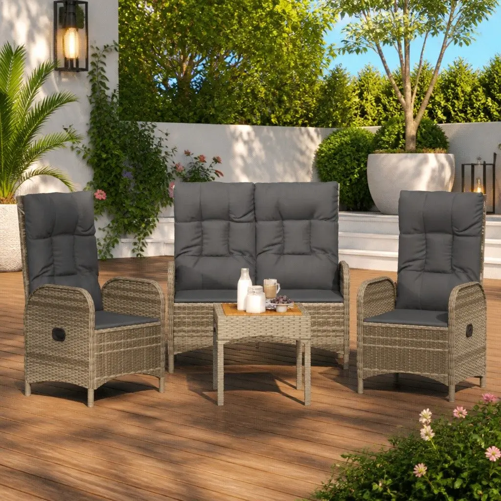 Garden Dining Set 3 Piece Outdoor Furniture Grey Poly Rattan Chairs Table