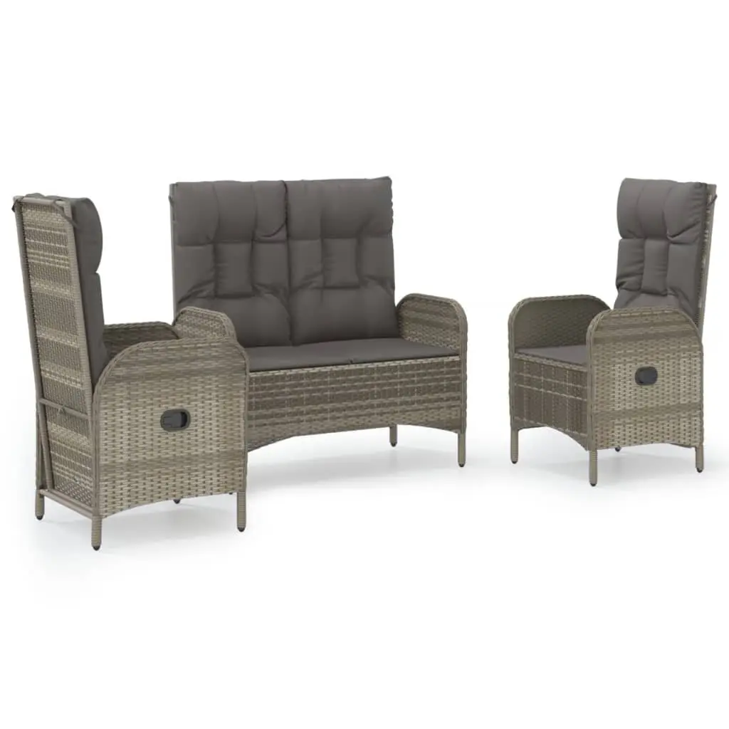 Garden Dining Set 3 Piece Outdoor Furniture Grey Poly Rattan Chairs Table