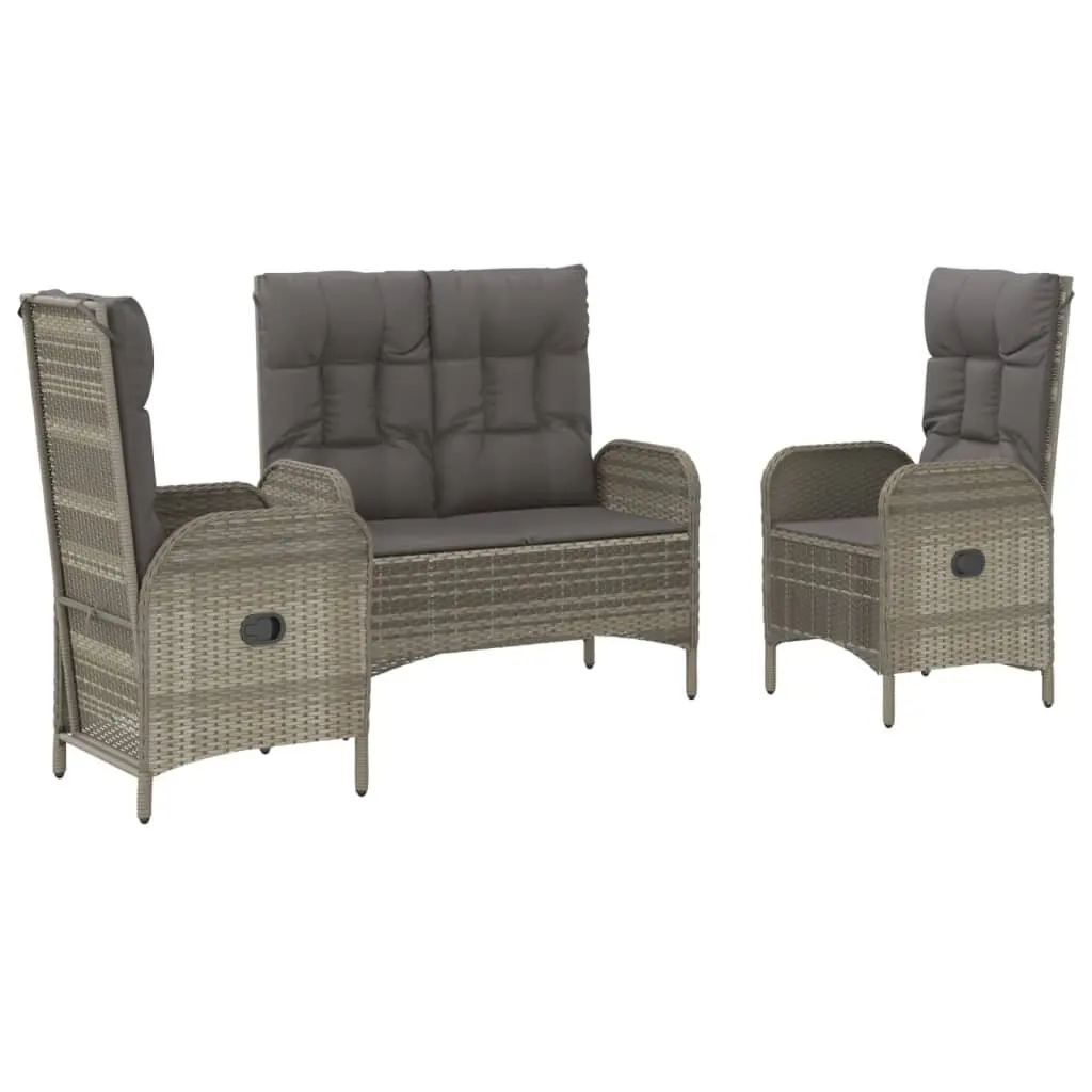Garden Dining Set 3 Piece Outdoor Furniture Grey Poly Rattan Chairs Table