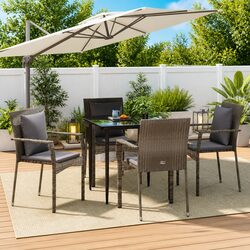 Garden Dining Set 5 Piece Outdoor Patio Furniture Grey Poly Rattan with Cushions