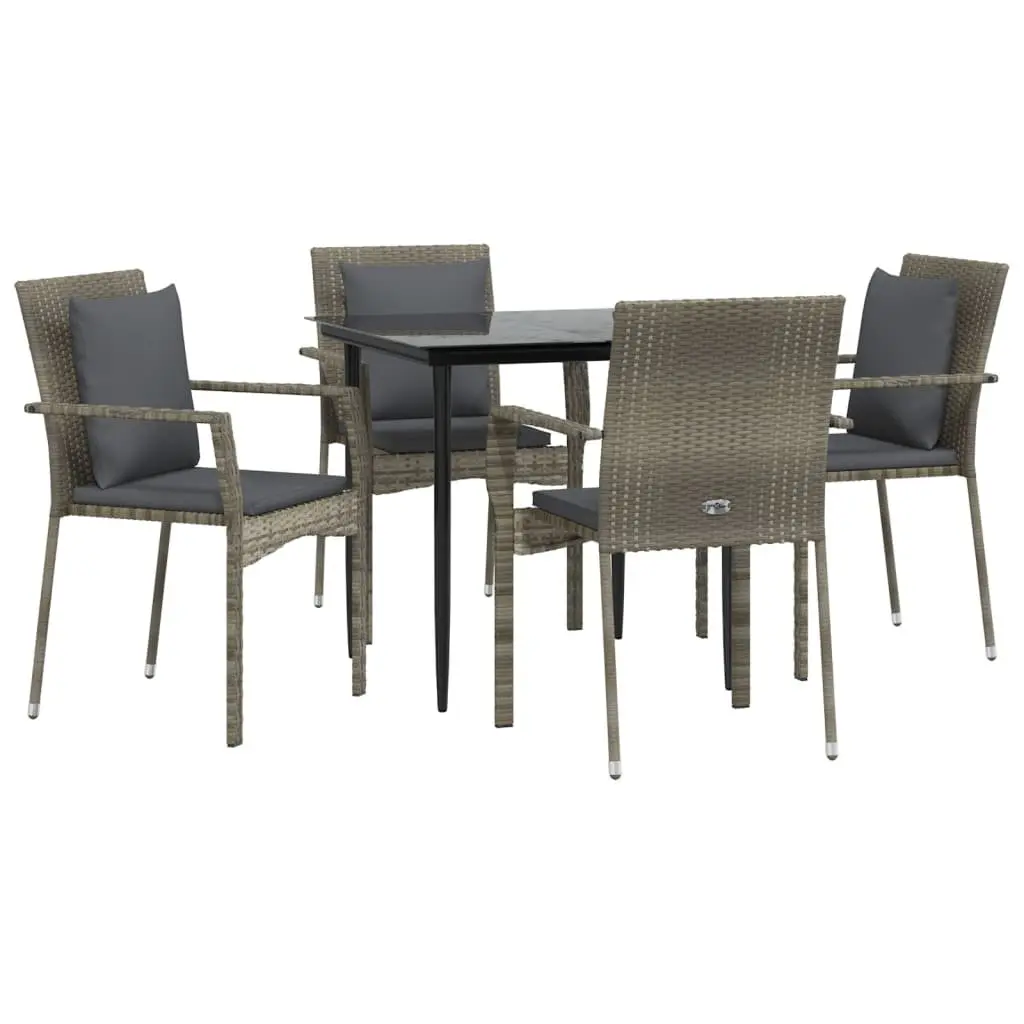 Garden Dining Set Grey 5 Piece Outdoor Patio Furniture Weather-Resistant Poly Rattan with Cushions