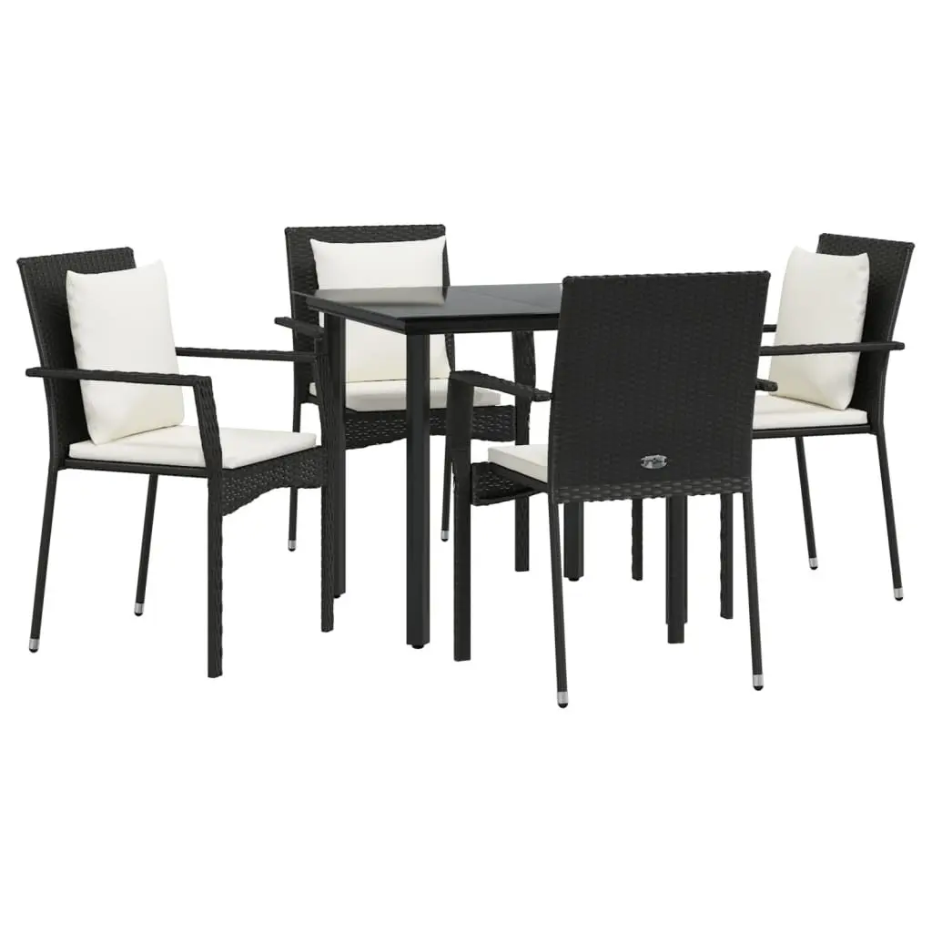 5 Piece Garden Dining Set Outdoor Furniture Black Poly Rattan Cushions Patio
