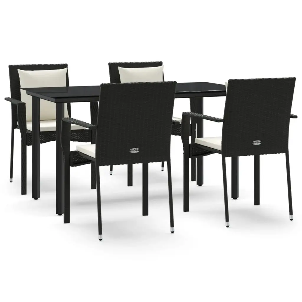 5 Piece Garden Dining Set Black Outdoor Patio Rattan Chairs Table with Cushions