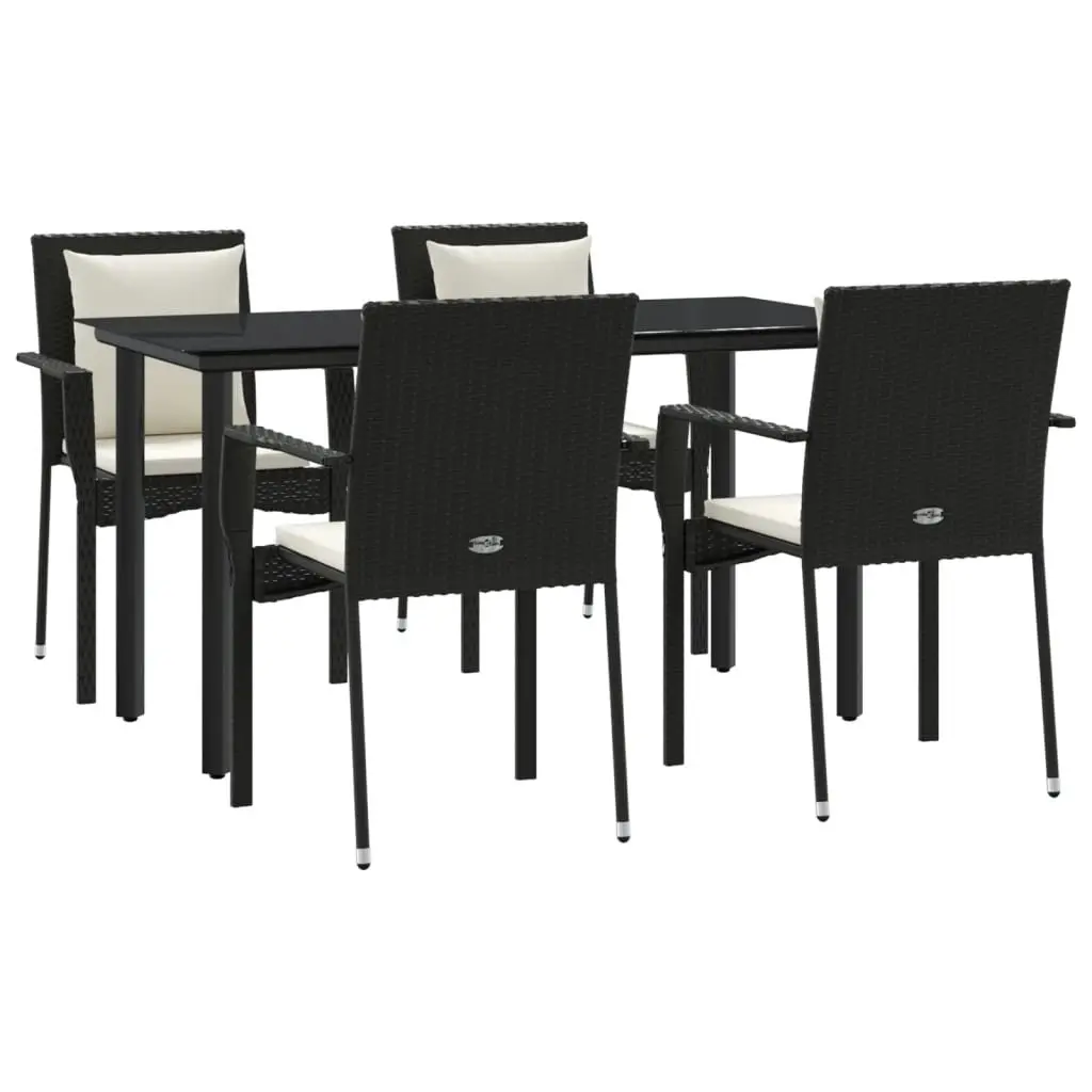 5 Piece Garden Dining Set Black Outdoor Patio Rattan Chairs Table with Cushions