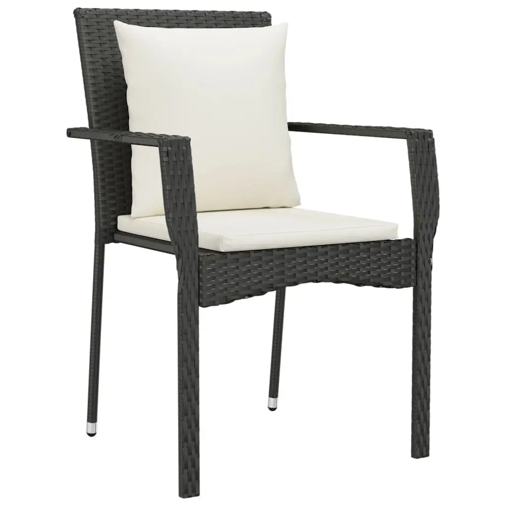 5 Piece Garden Dining Set Black Outdoor Patio Rattan Chairs Table with Cushions