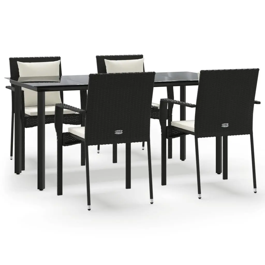 5 Piece Garden Dining Set Outdoor Patio Furniture with Cushions Black Poly