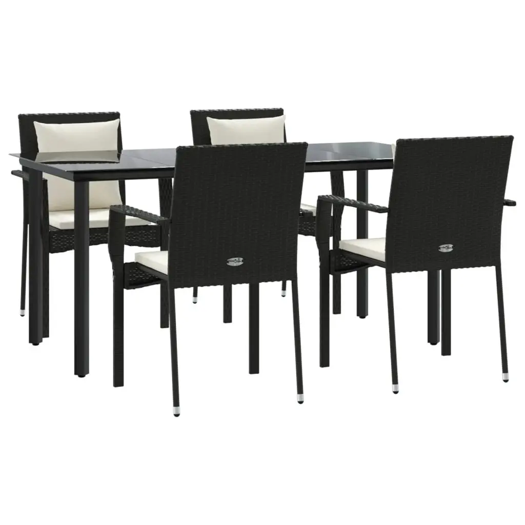 5 Piece Garden Dining Set Outdoor Patio Furniture with Cushions Black Poly
