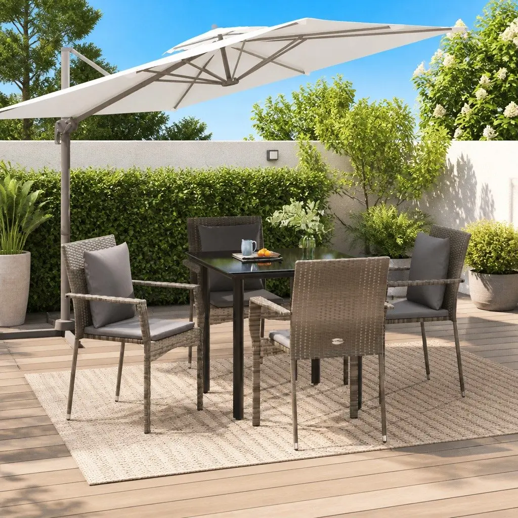 Garden Dining Set Grey 5 Piece Outdoor Patio Furniture with Cushions