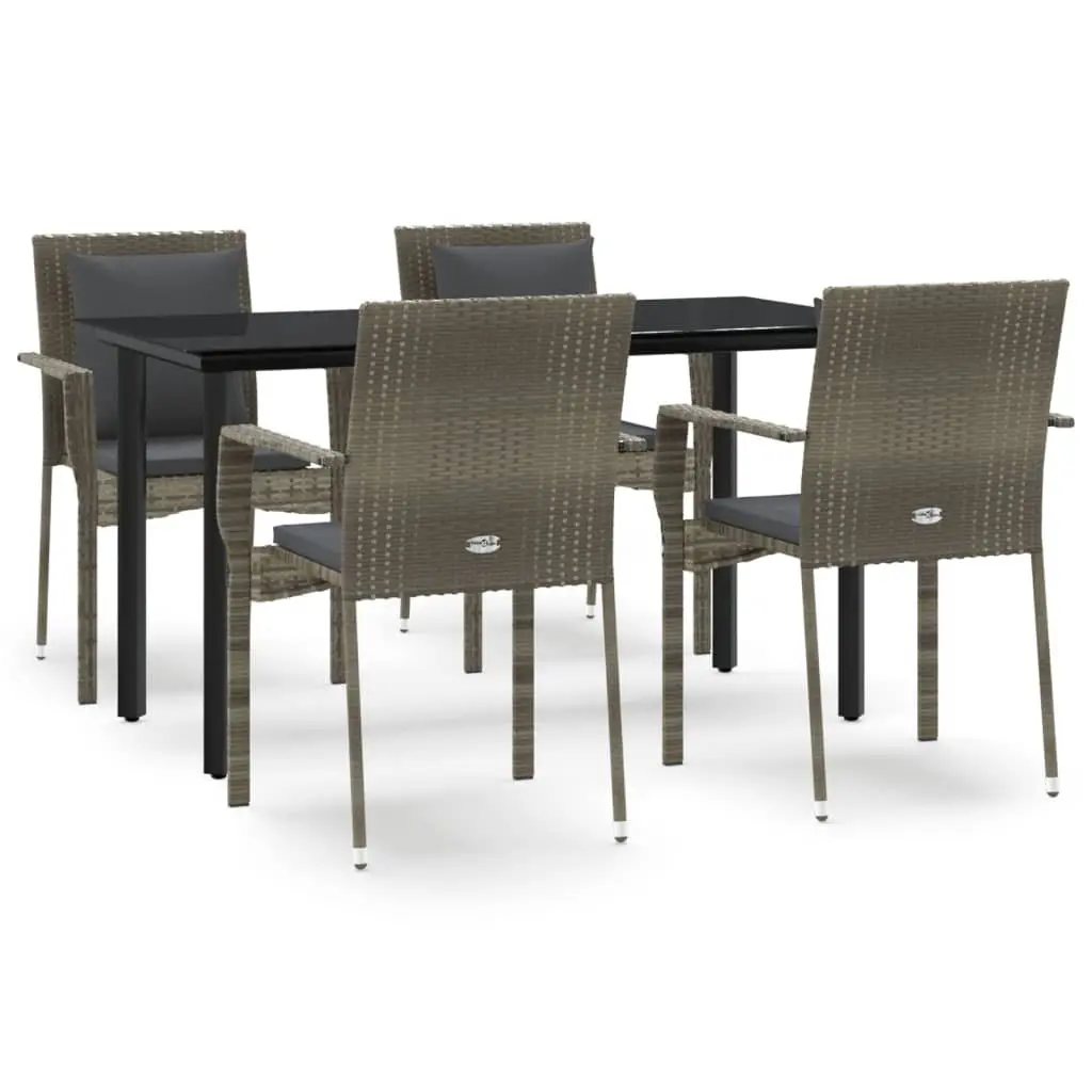 Garden Dining Set 5 Piece Outdoor Patio Furniture Grey Poly Rattan with Cushions