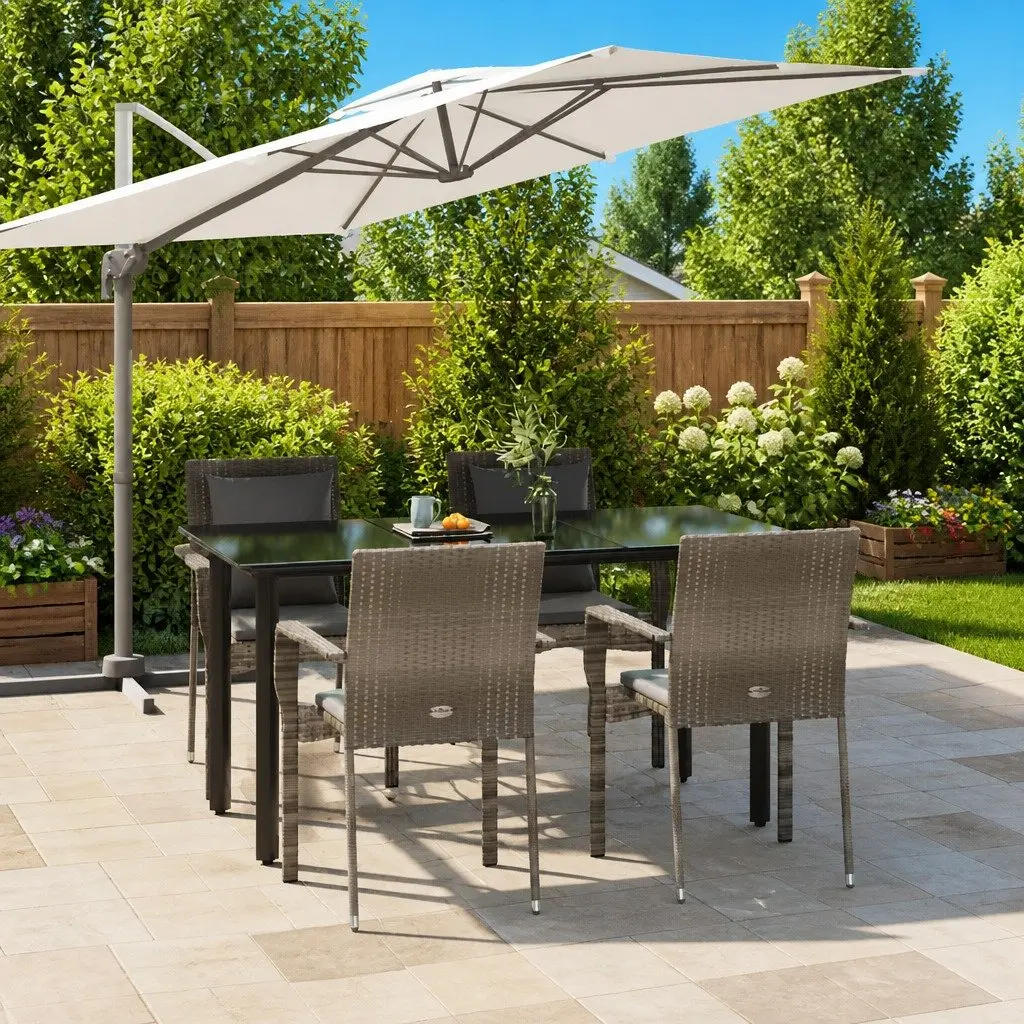 Garden Dining Set 5 Piece Outdoor Patio Furniture Grey Poly Rattan with Cushions