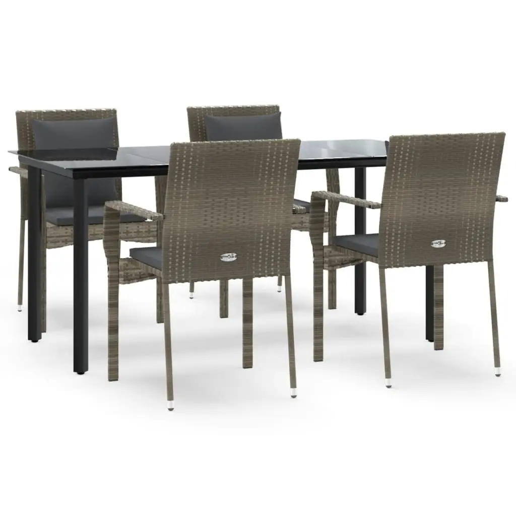 Garden Dining Set 5 Piece Outdoor Patio Furniture Grey Poly Rattan with Cushions
