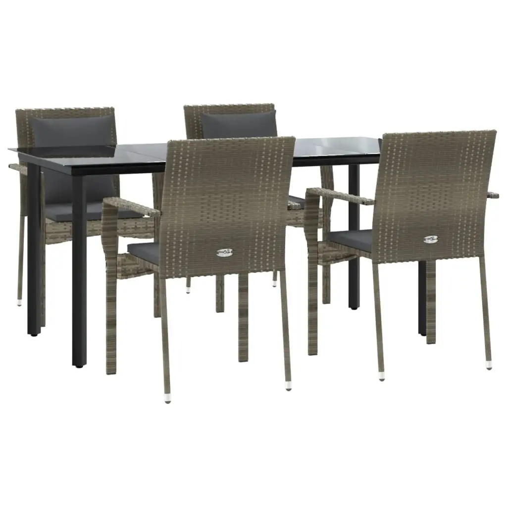 Garden Dining Set 5 Piece Outdoor Patio Furniture Grey Poly Rattan with Cushions