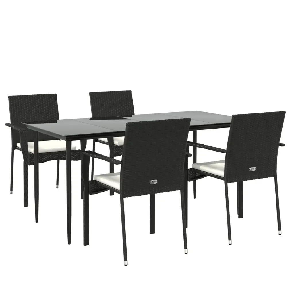 Outdoor Garden Dining Set Black 5 Piece Weather-resistant Poly Rattan Patio Furniture