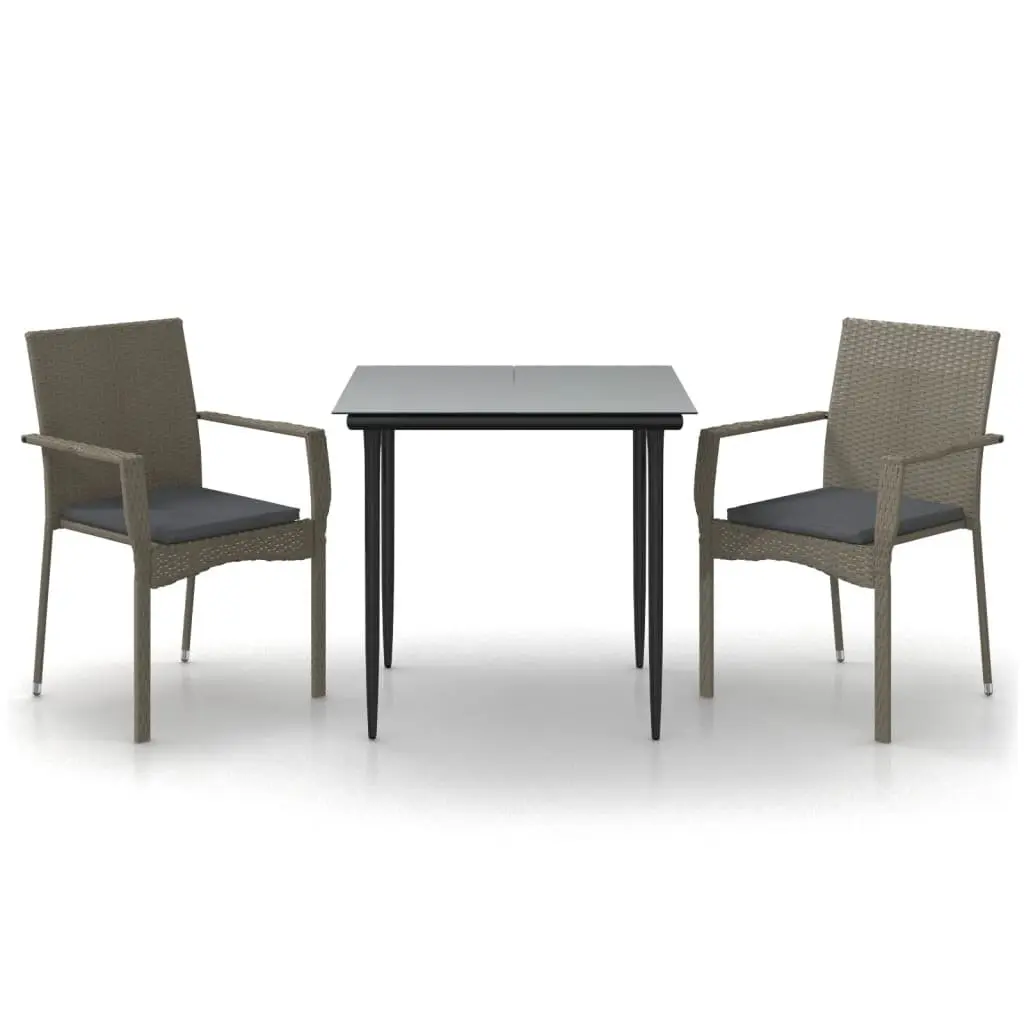 Garden Dining Set 3 Piece Outdoor Patio Furniture Grey Poly Rattan Chairs Table