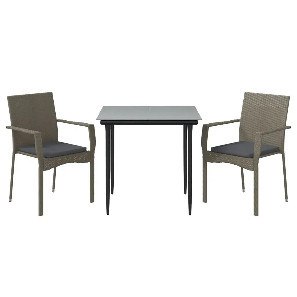 Garden Dining Set 3 Piece Outdoor Patio Furniture Grey Poly Rattan Chairs Table