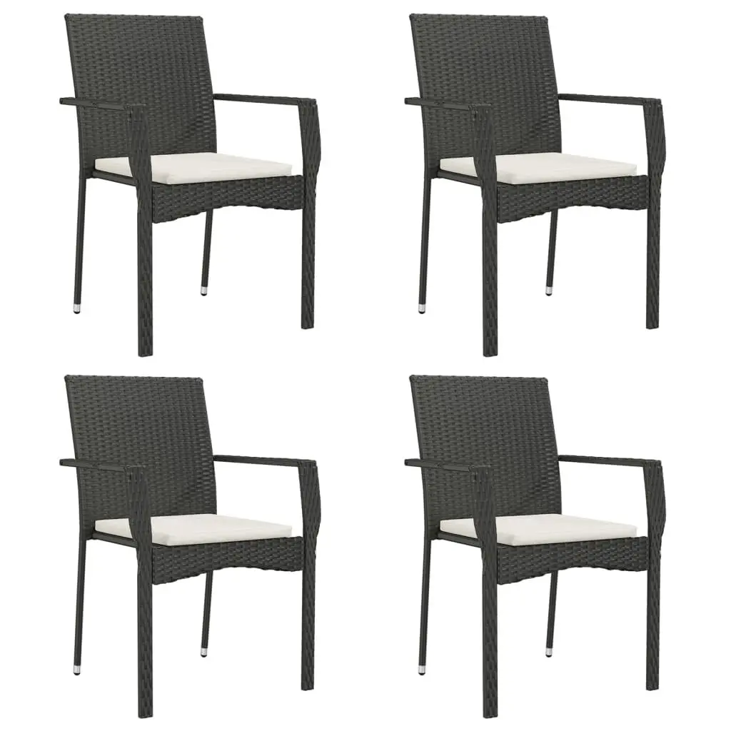 5 Piece Outdoor Garden Dining Set Black PE Rattan Cushions Powder-coated Steel Frame Tempered Glass Tabletop
