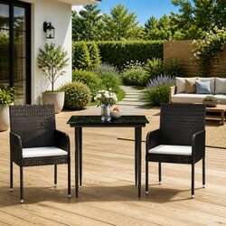 3 Piece Garden Dining Set Outdoor Patio Furniture Black Poly Rattan with