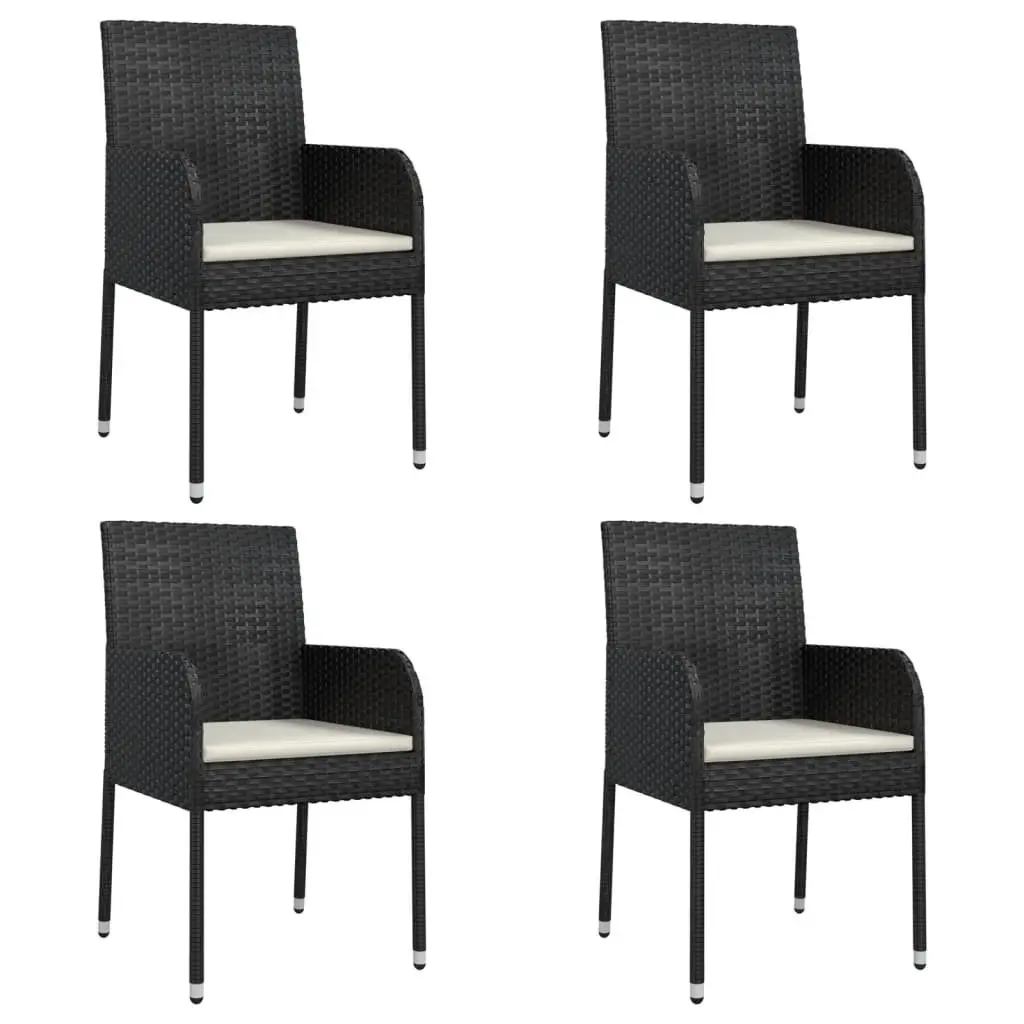 5 Piece Garden Dining Set Black Outdoor Patio Furniture Weather-Resistant PE Rattan with Powder-Coated Steel Frame and Tempered Glass Top