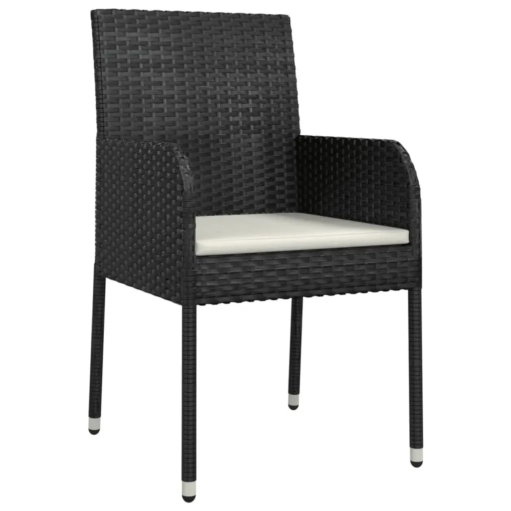 5 Piece Garden Dining Set Black Outdoor Patio Furniture Weather-Resistant PE Rattan with Powder-Coated Steel Frame and Tempered Glass Top
