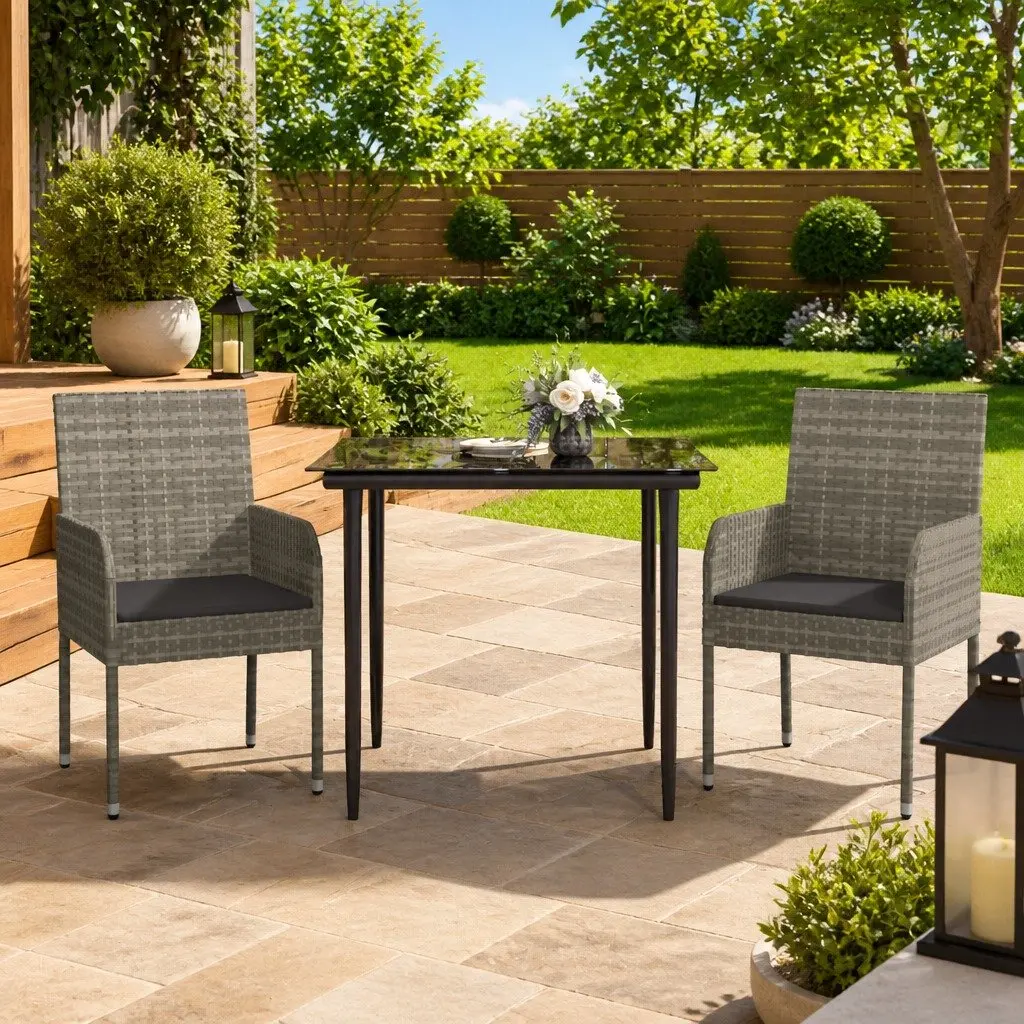 Garden Dining Set 3 Piece Outdoor Furniture Patio Table Chairs with Cushions