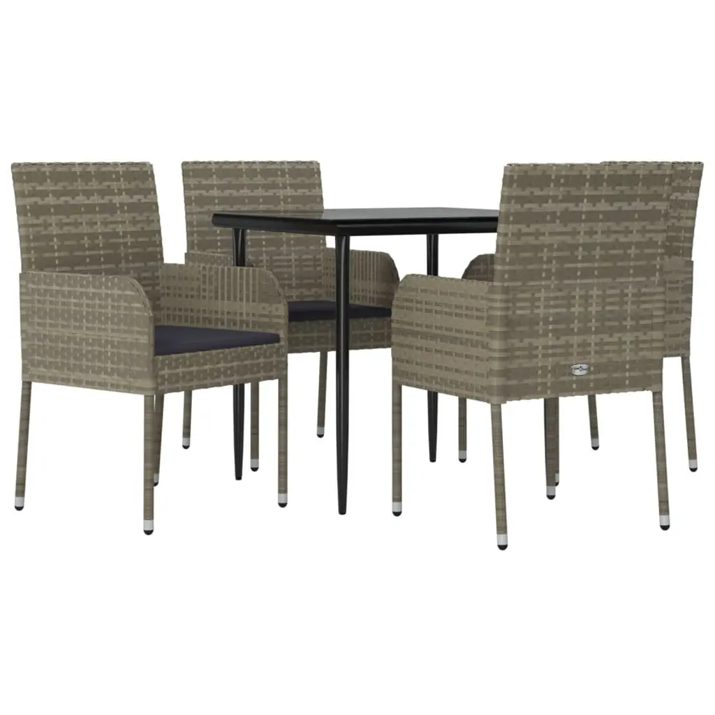 Garden Dining Set Grey 5 Piece Outdoor Patio Furniture with Cushions and Tempered Glass Table
