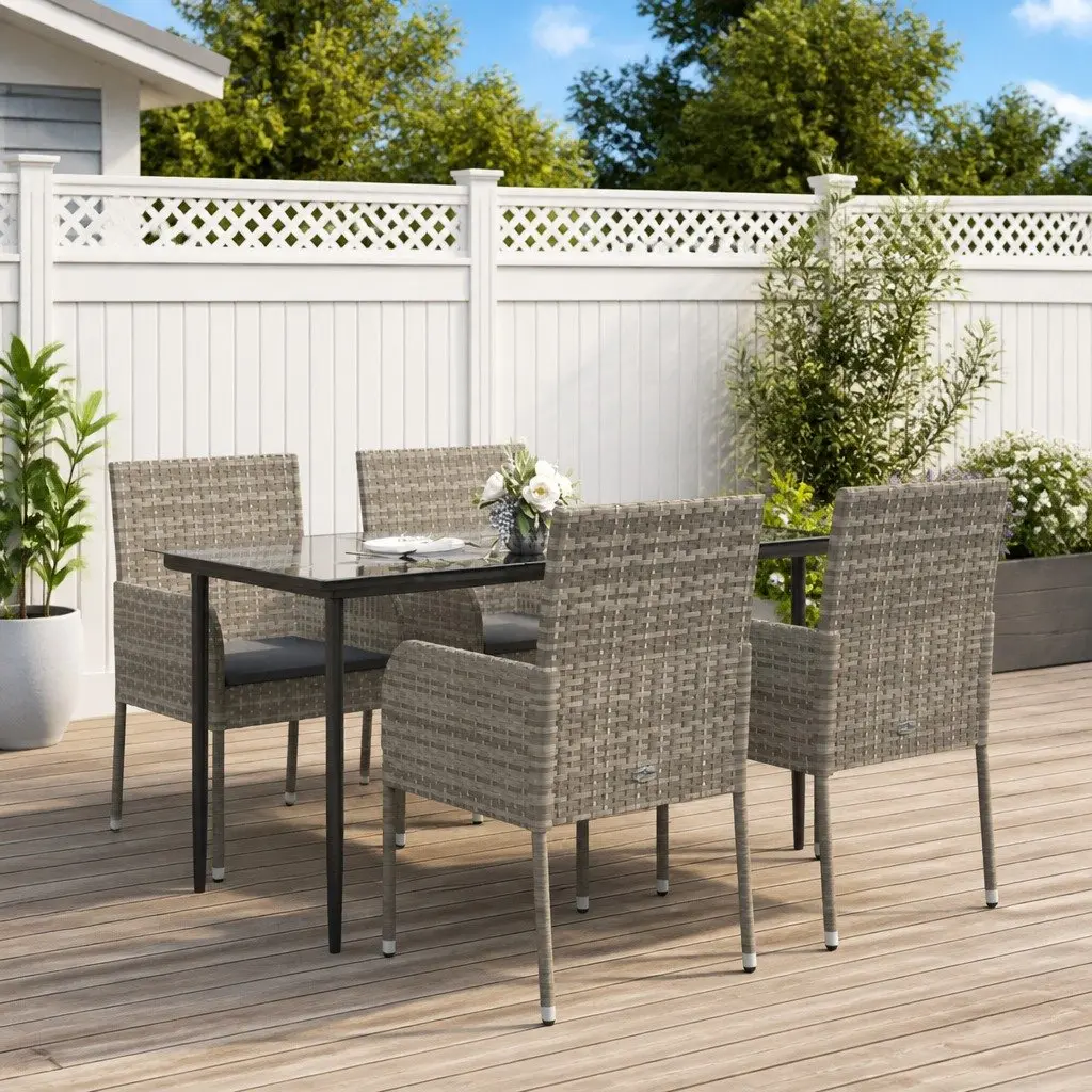 Garden Dining Set Grey 5 Piece Outdoor Patio Furniture PE Rattan Chairs Table