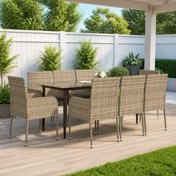 Garden Dining Set 9 Piece Outdoor Patio Furniture Grey Poly Rattan Chair Table