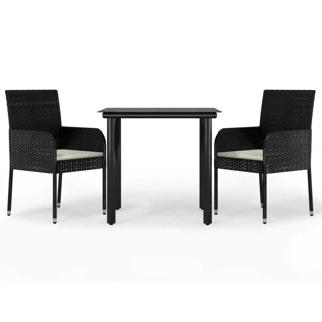 3 Piece Garden Dining Set Outdoor Patio Furniture Black Poly Rattan with
