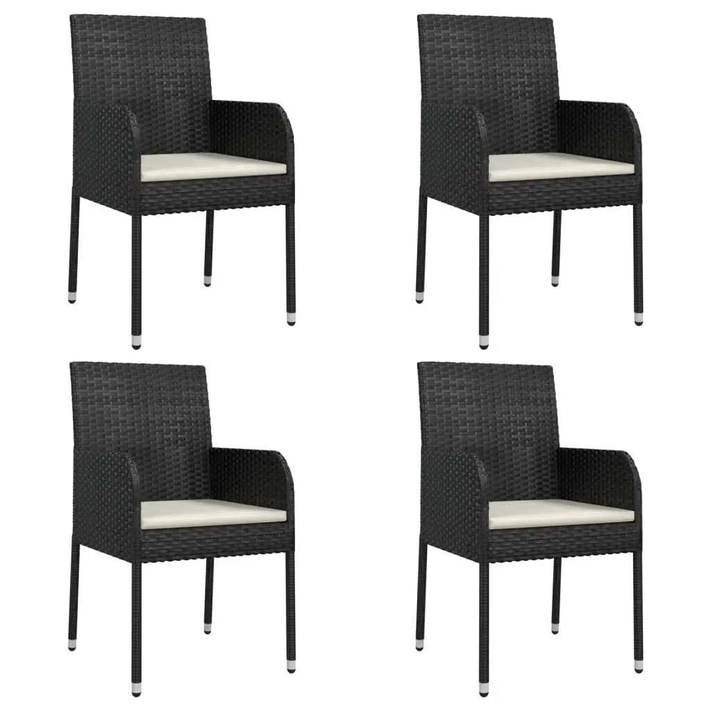 5 Piece Outdoor Garden Dining Set Black Poly Rattan Chairs Table Cushions