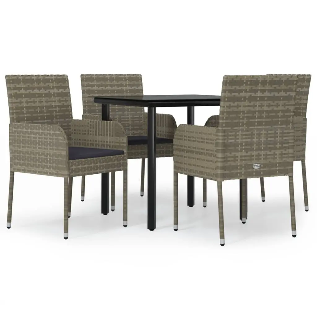 Outdoor Dining Set Grey 5 Piece Patio Furniture with Cushioned Chairs and Tempered Glass Table