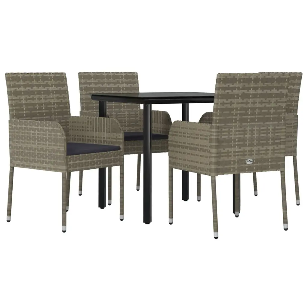 Outdoor Dining Set Grey 5 Piece Patio Furniture with Cushioned Chairs and Tempered Glass Table