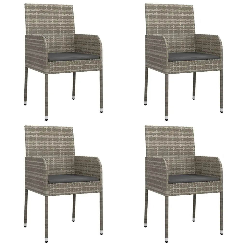 Outdoor Dining Set Grey 5 Piece Patio Furniture with Cushioned Chairs and Tempered Glass Table
