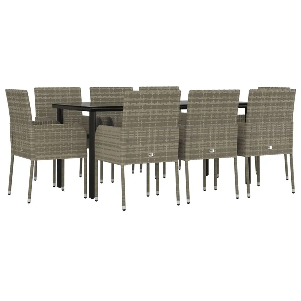 Garden Dining Set 9 Piece Outdoor Patio Furniture Grey Poly Rattan with Cushions