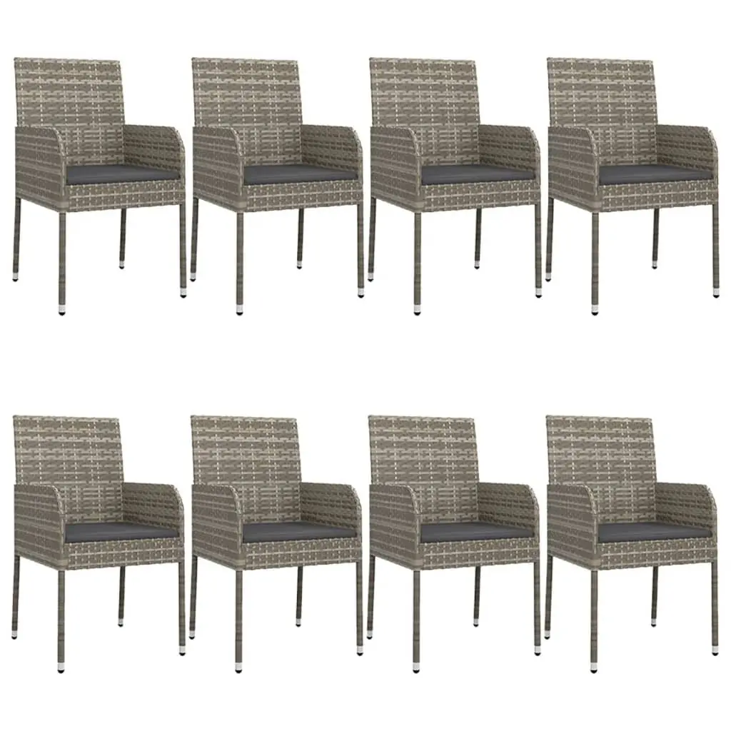 Garden Dining Set 9 Piece Outdoor Patio Furniture Grey Poly Rattan with Cushions