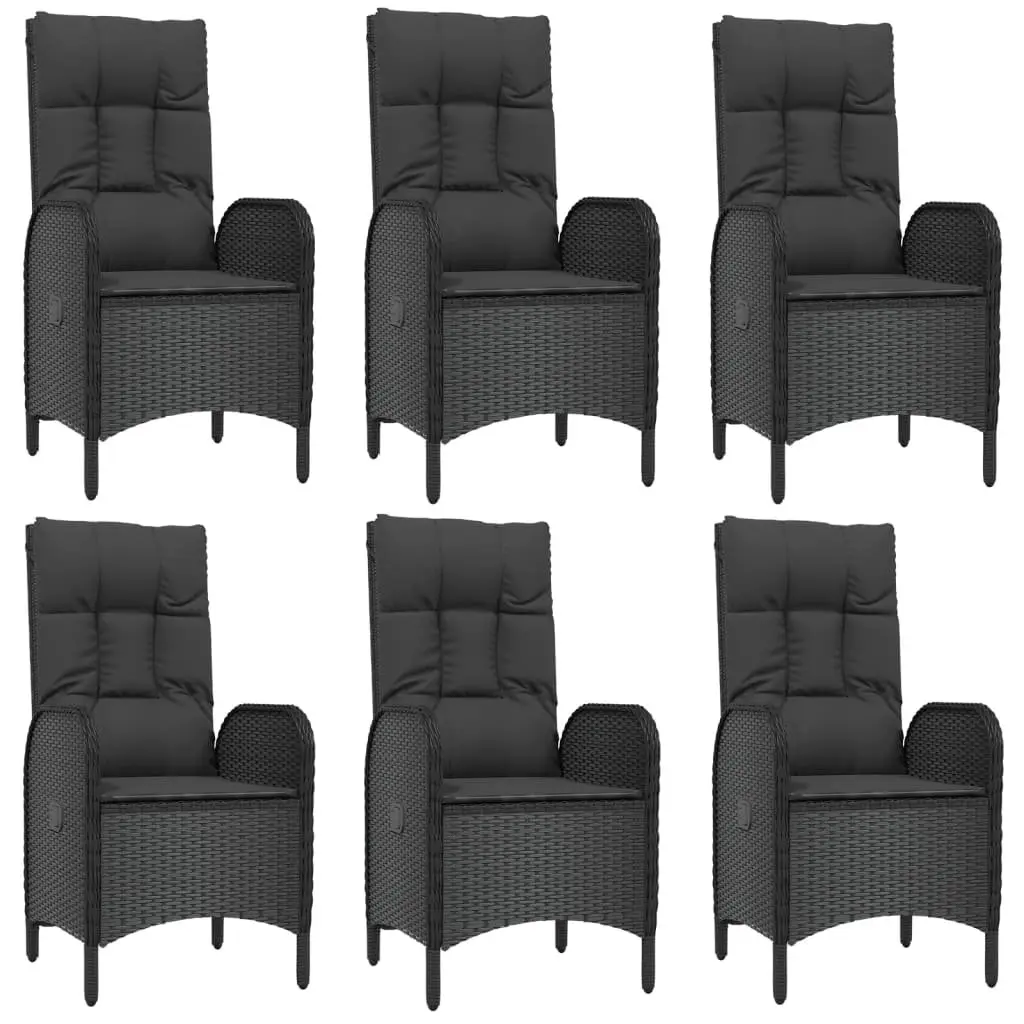 7 Piece Garden Dining Set Black Outdoor Furniture PE Rattan Chairs Table with Reclining Function and Cushions