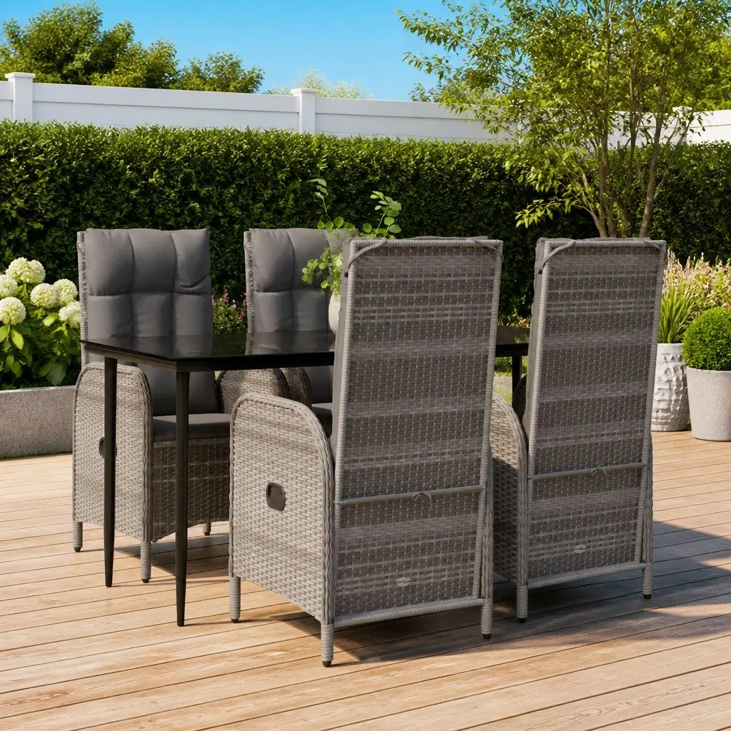 Garden Dining Set Grey 5 Piece Outdoor Furniture Weather-resistant Poly Rattan Chairs Table