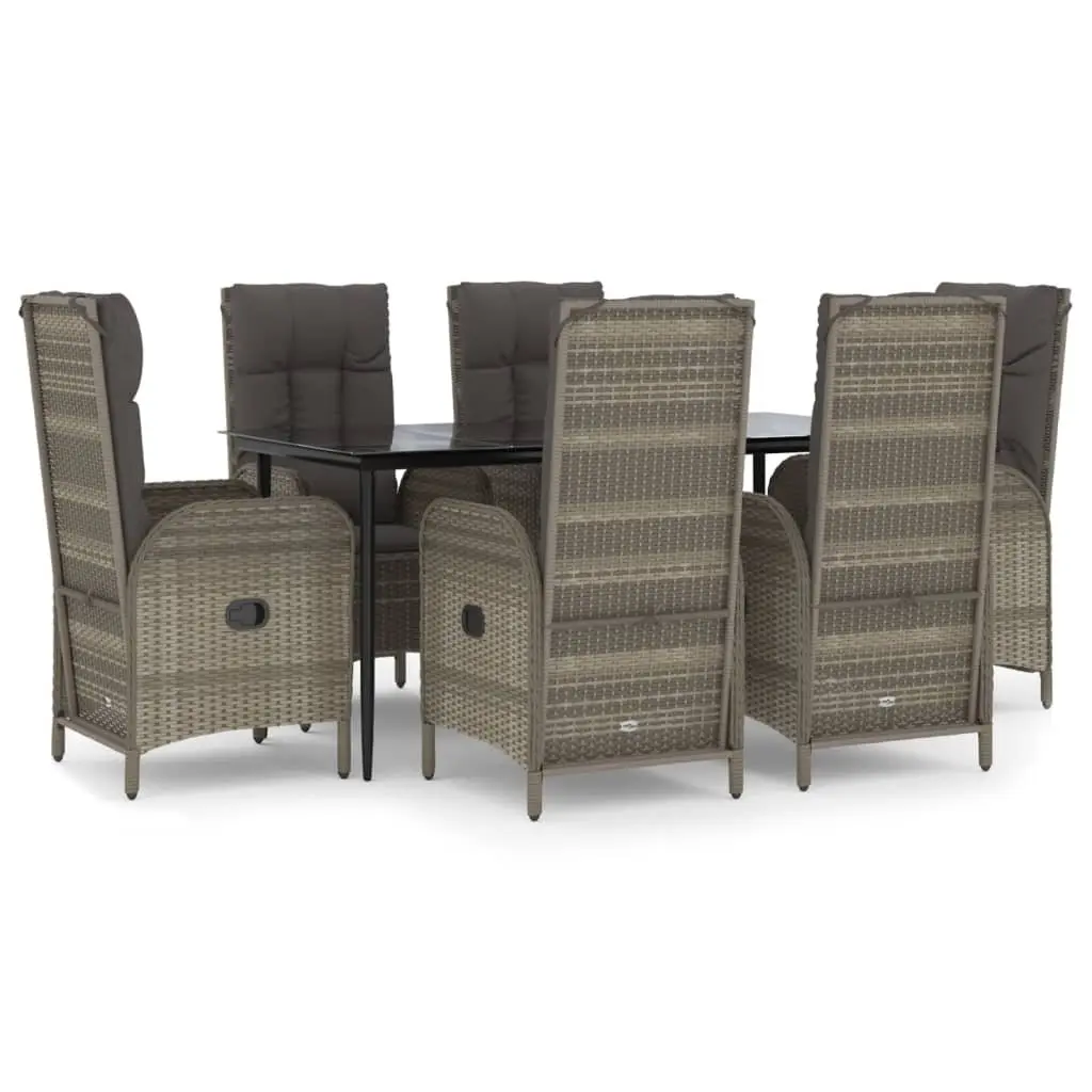 7 Piece Garden Dining Set Poly Rattan Chairs Table with Cushions Grey