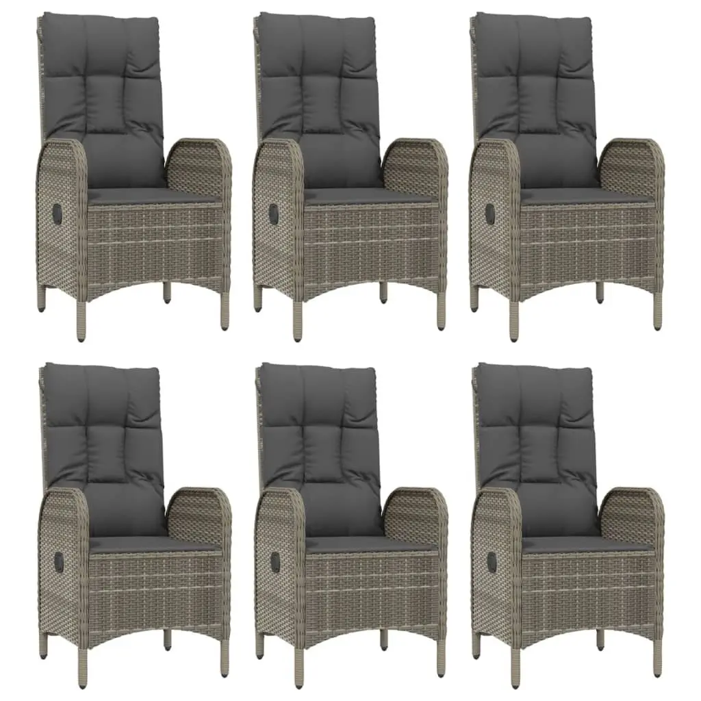 7 Piece Garden Dining Set Poly Rattan Chairs Table with Cushions Grey