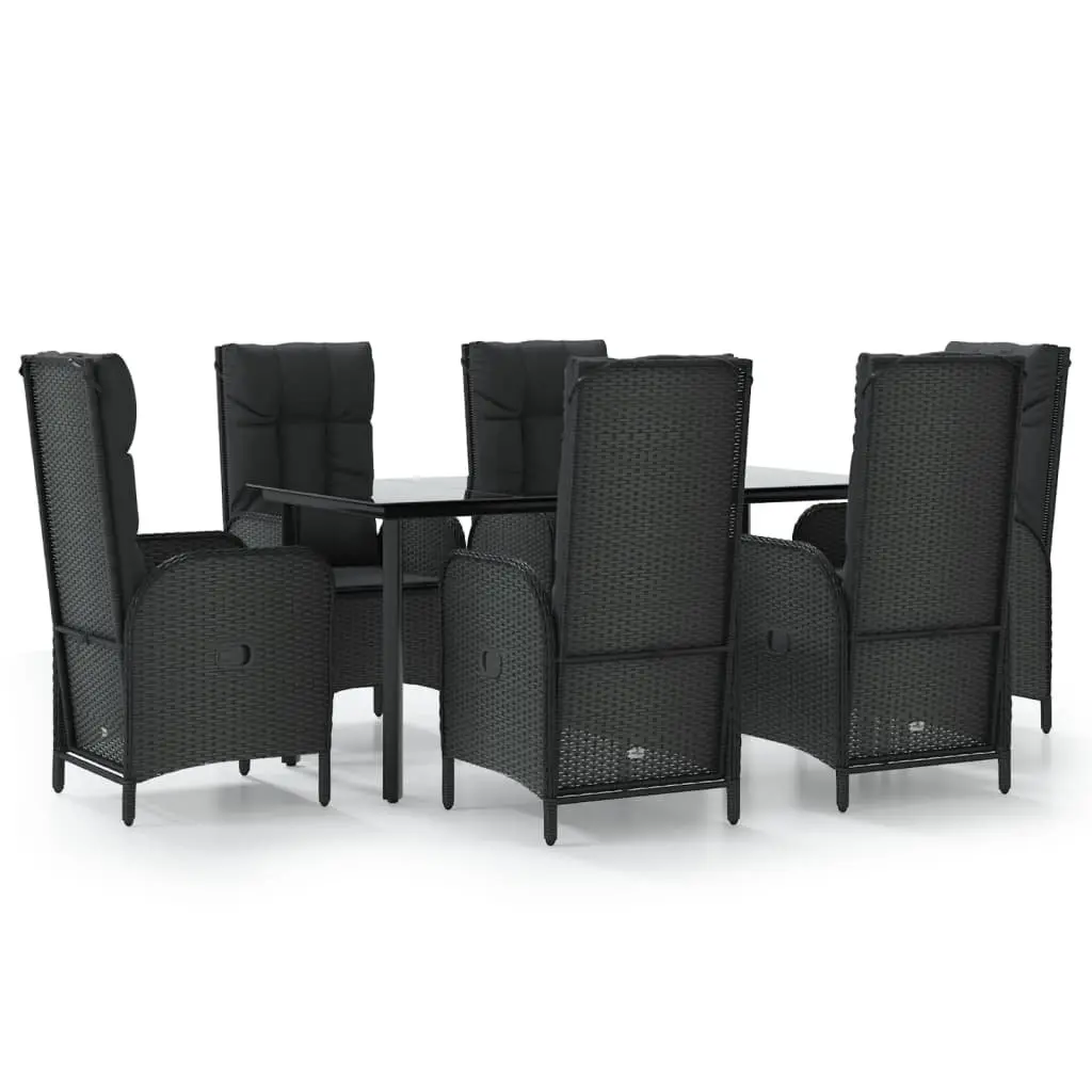 Outdoor Dining Set Black 7 Piece Weather-Resistant PE Rattan Chairs Table