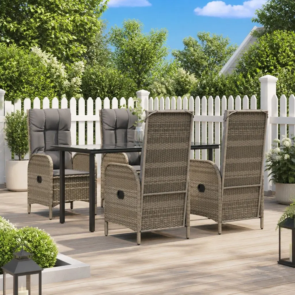 Garden Dining Set Grey 5 Piece Outdoor Furniture Weather Resistant PE Poly Rattan Chairs Table