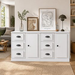 Sideboards 2 pcs High Gloss White Storage Cabinet Engineered Wood Buffet