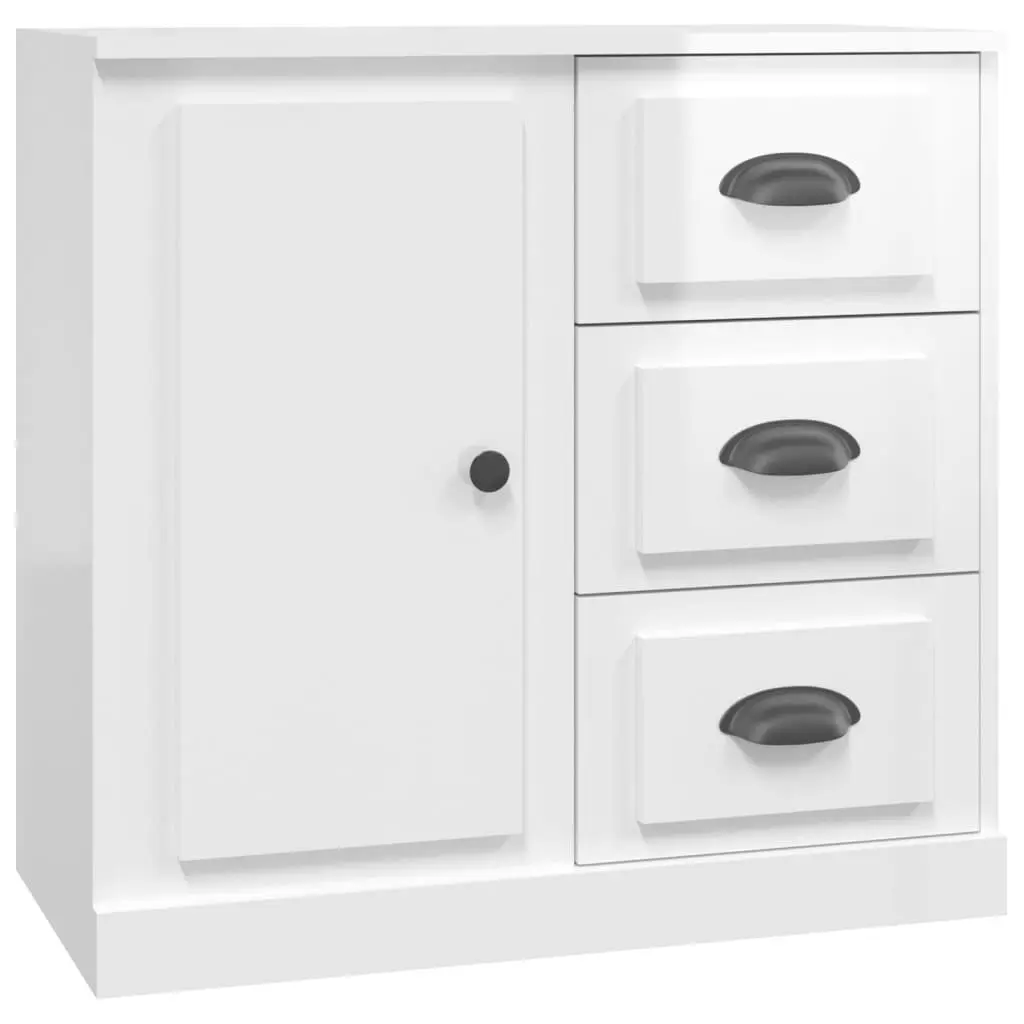 2 Piece Buffet Sideboard Engineered Wood High Gloss White Storage Cabinet