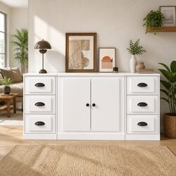 3-Piece Set of White Engineered Wood Sideboards
