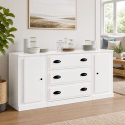 White High Gloss Sideboards 3 Piece Set Storage Cabinet Buffet Furniture