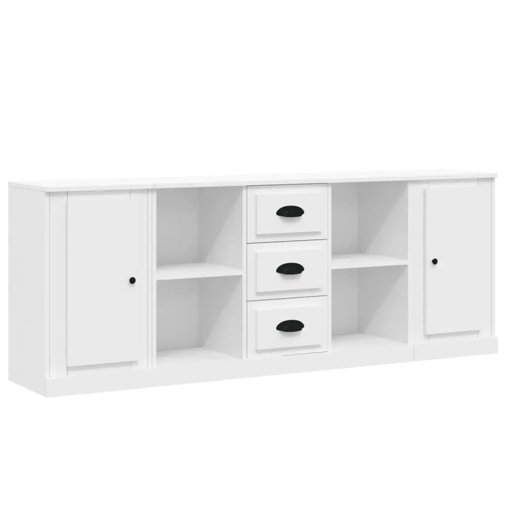 3 Piece Sideboards White Engineered Wood Storage Cabinet Set Ample Storage