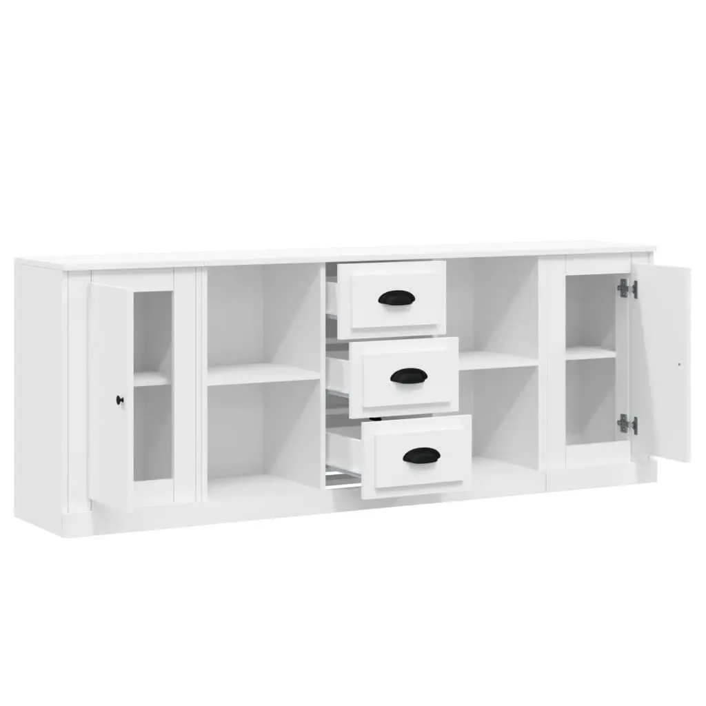 3 Piece Sideboards White Engineered Wood Storage Cabinet Set Ample Storage