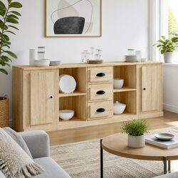 Sideboards 3 pcs Brown Engineered Wood Storage Cabinet Sonoma Oak Display Unit