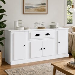 Concise White Sideboards: Engineered Wood Set of 3