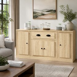 Concise 3-Piece Brown Sideboard Set in Engineered Wood